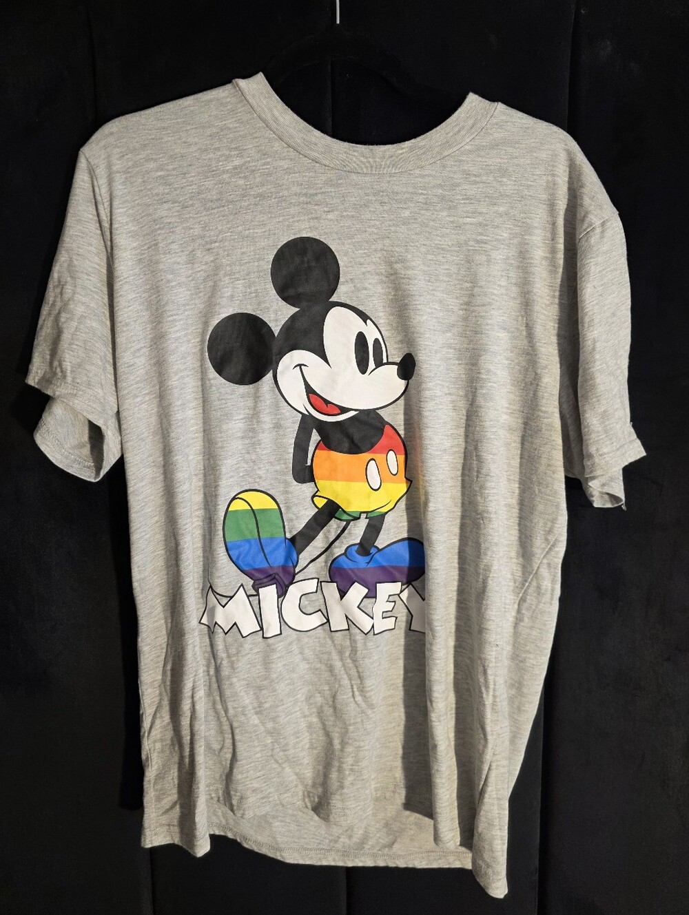 Disney Gray Mickey Mouse Graphic Tee with Red Accent PRIDE LGBTQIA